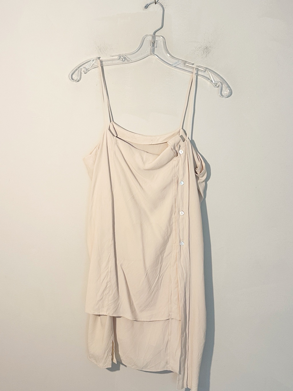 Erika Cavallini Beige Silk Tank Asymmetrical Blouse Italy Women Size Large